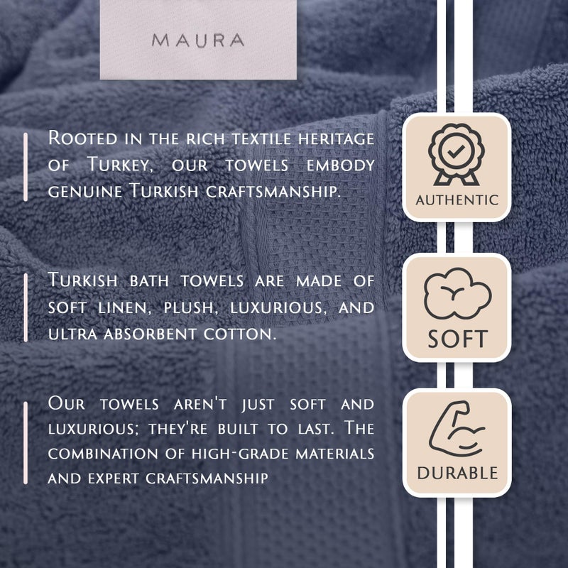 MAURA Indigo Blue Extra Large Turkish Cotton Luxury Bath Towels Set of 4. Ultra-Soft, Thick & Plush Towels for Bathroom - Denim Blue - Image 2